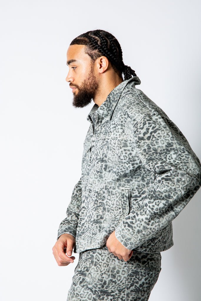 HARRINGTON - Faded Leopard Print Boxy Denim Jacket - Liquor n Poker