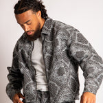 Harrington Paisley Jacquard Denim Jacket in Black - Liquor n Poker