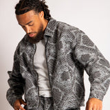 Harrington Paisley Jacquard Denim Jacket in Black - Liquor n Poker