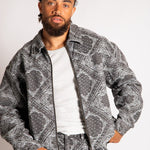 Harrington Paisley Jacquard Denim Jacket in Black - Liquor n Poker