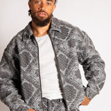 Harrington Paisley Jacquard Denim Jacket in Black - Liquor n Poker