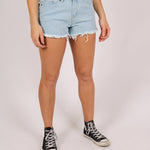 High Rise Denim Shorts In Light Stonewash - Liquor n Poker