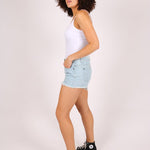 High Rise Denim Shorts In Light Stonewash - Liquor n Poker