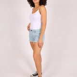High Rise Denim Shorts In Light Stonewash - Liquor n Poker