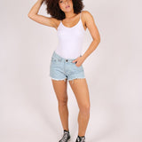 High Rise Denim Shorts In Light Stonewash - Liquor n Poker