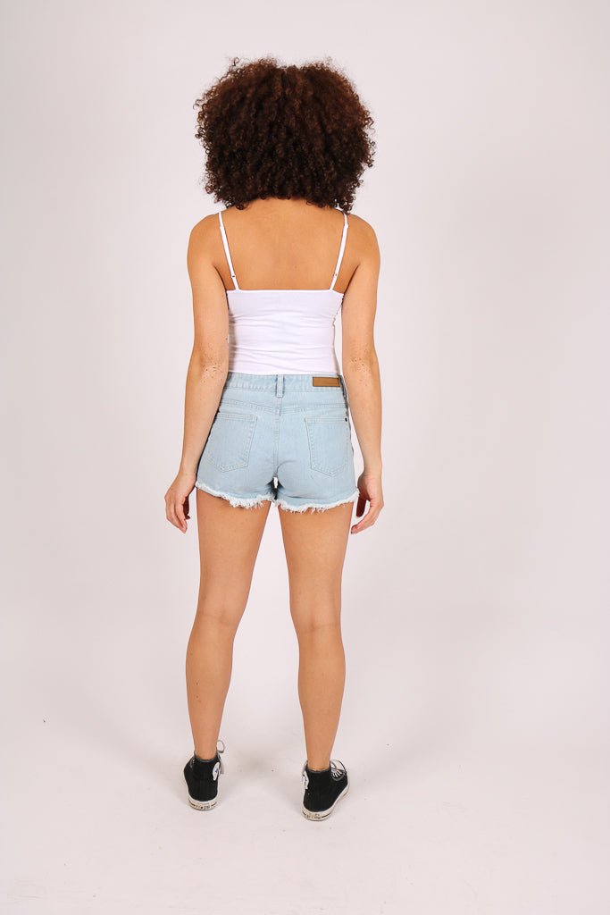 High Rise Denim Shorts In Light Stonewash - Liquor n Poker