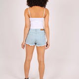 High Rise Denim Shorts In Light Stonewash - Liquor n Poker