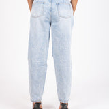 High - Rise Distressed Stonewash Belted Mom Jeans - Liquor n Poker