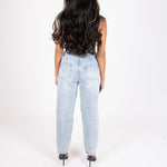 High - Rise Distressed Stonewash Belted Mom Jeans - Liquor n Poker