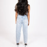 High - Rise Distressed Stonewash Belted Mom Jeans - Liquor n Poker