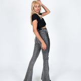 High Rise Skinny Two Tone Denim Flare In Washed Black - Liquor n Poker