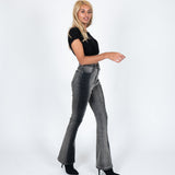 High Rise Skinny Two Tone Denim Flare In Washed Black - Liquor n Poker