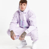 Illustrated Faces Relaxed Hoody In Lilac - Liquor n Poker