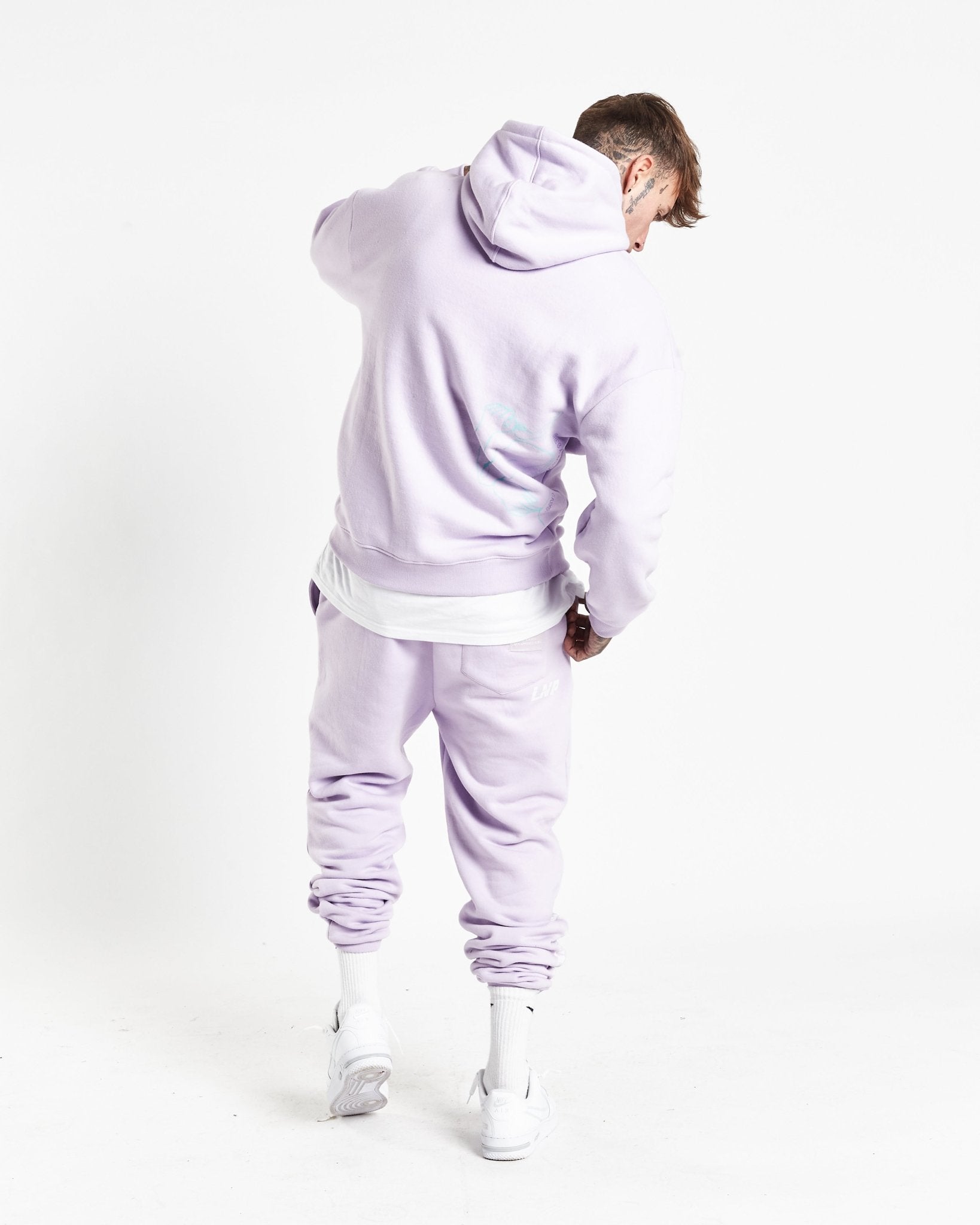 Illustrated Faces Relaxed Hoody In Lilac - Liquor n Poker