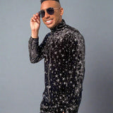 Black & Silver Star Velour Track Top