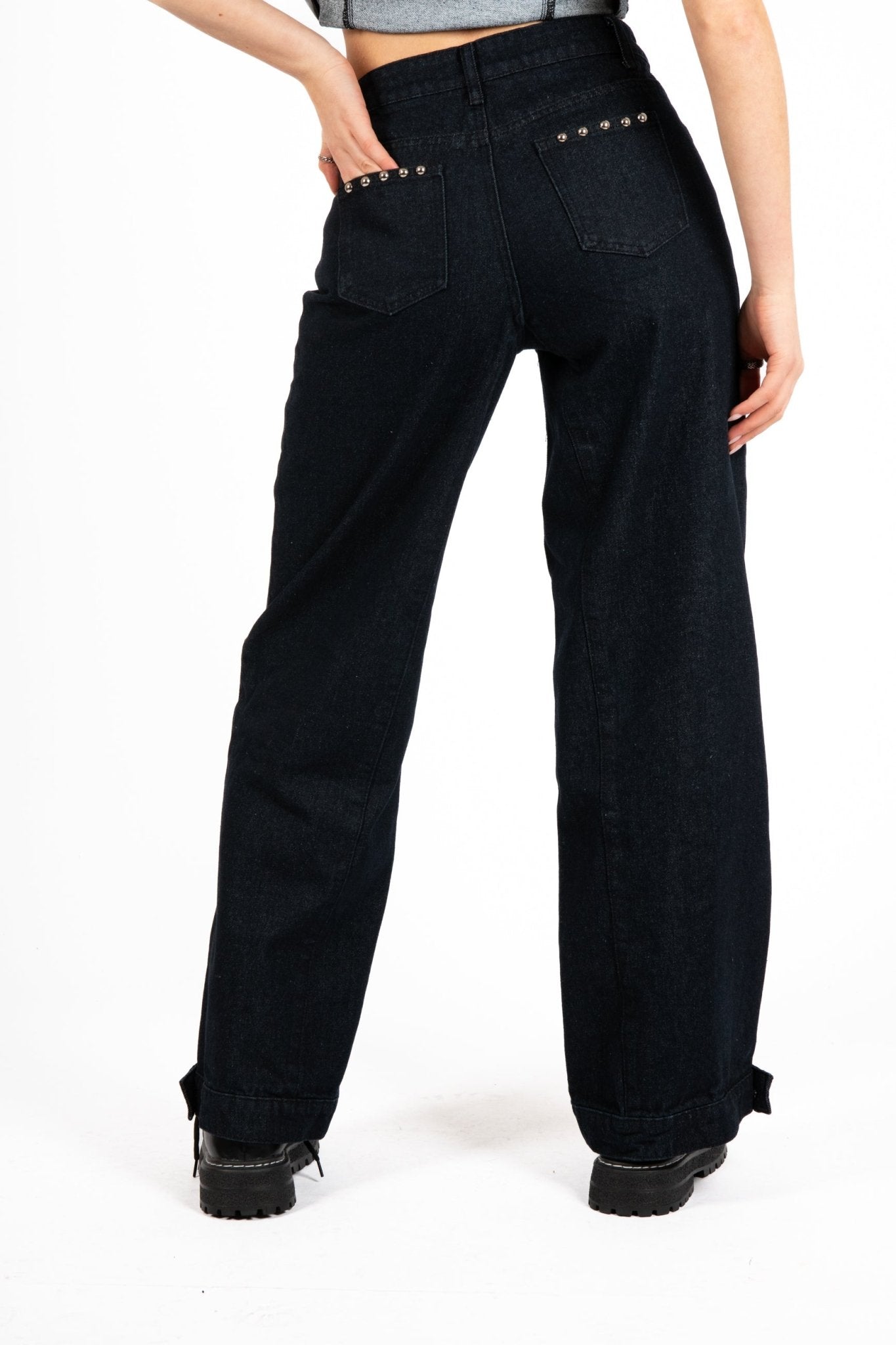 Indigo Denim Baggy Jeans With Stud Detail - Liquor n Poker