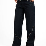 Indigo Denim Baggy Jeans With Stud Detail - Liquor n Poker