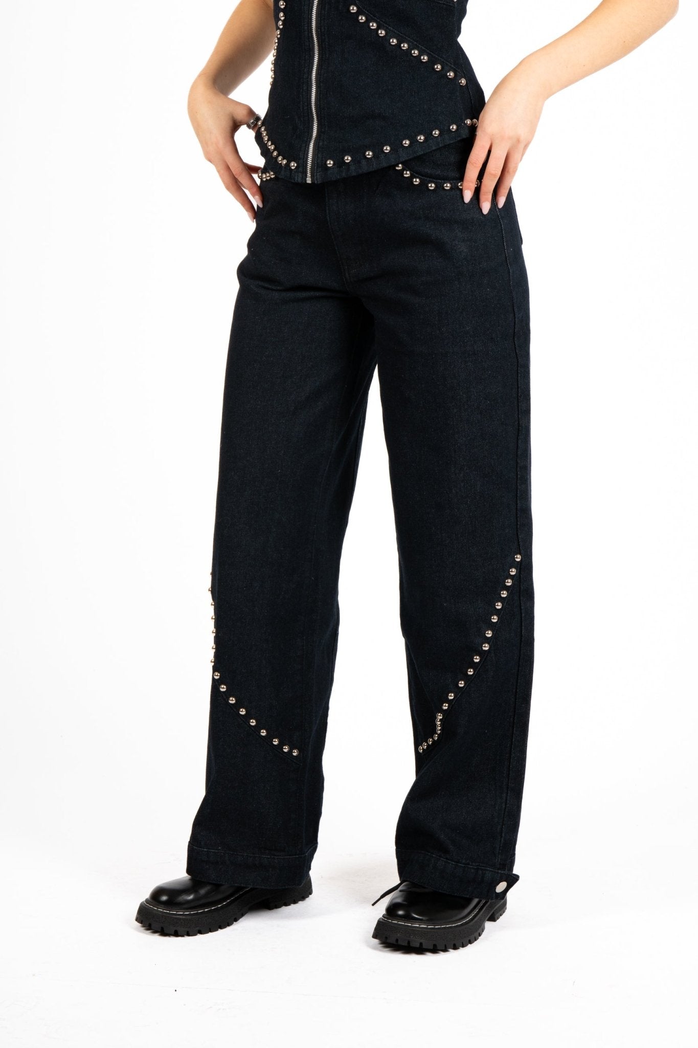 Indigo Denim Baggy Jeans With Stud Detail - Liquor n Poker