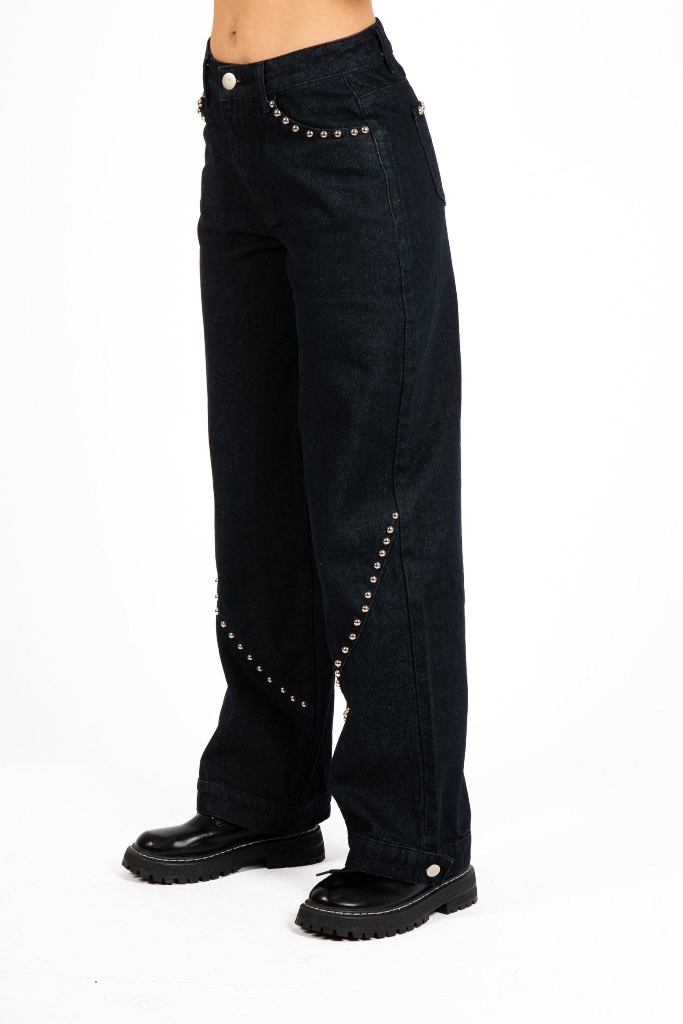 Indigo Denim Baggy Jeans With Stud Detail - Liquor n Poker