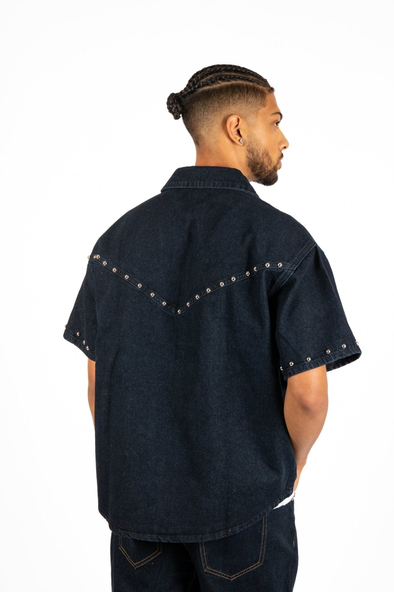 Indigo Denim Shirt With Stud Detail - Liquor n Poker