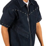 Indigo Denim Shirt With Stud Detail - Liquor n Poker