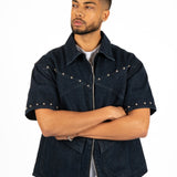 Indigo Denim Shirt With Stud Detail - Liquor n Poker