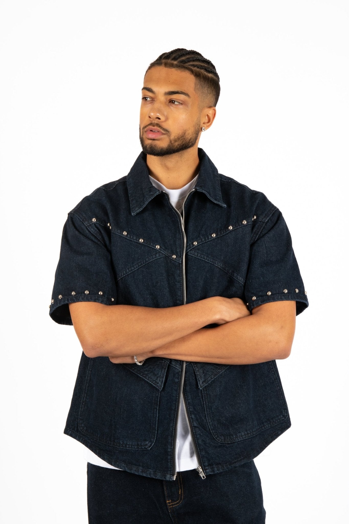 Indigo Denim Shirt With Stud Detail - Liquor n Poker