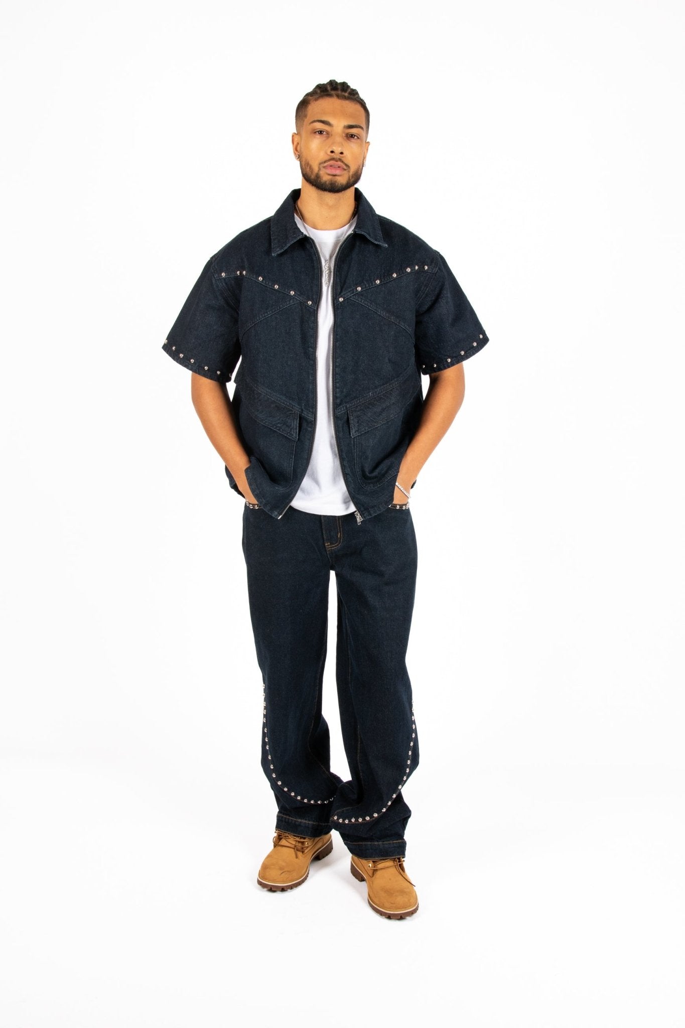 Indigo Denim Shirt With Stud Detail - Liquor n Poker
