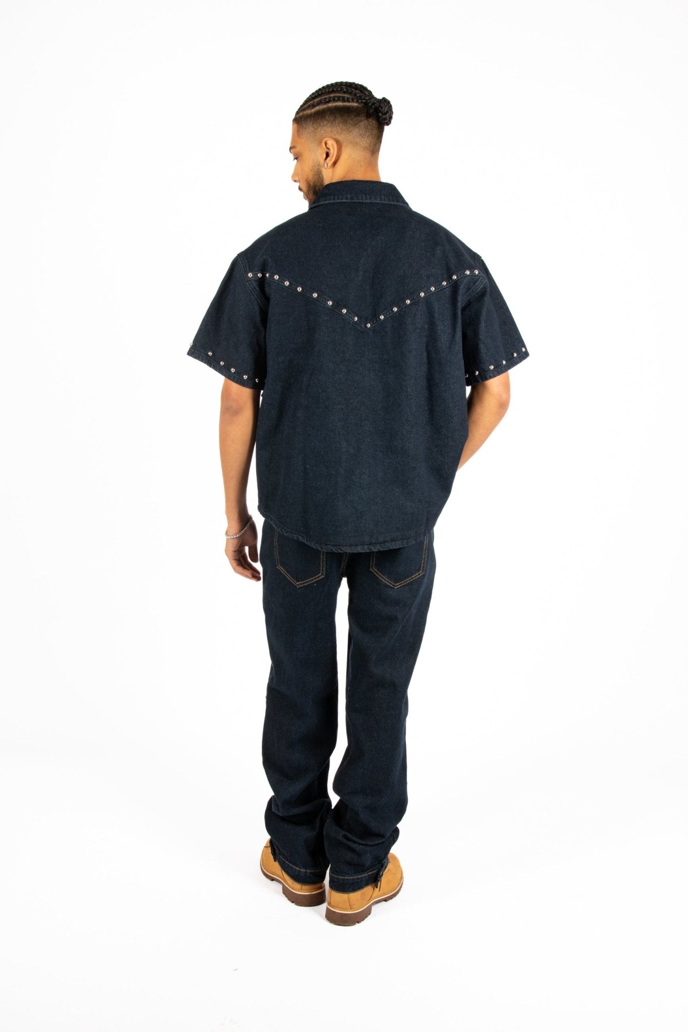 Indigo Denim Straight Leg Jean With Stud Detail - Liquor n Poker