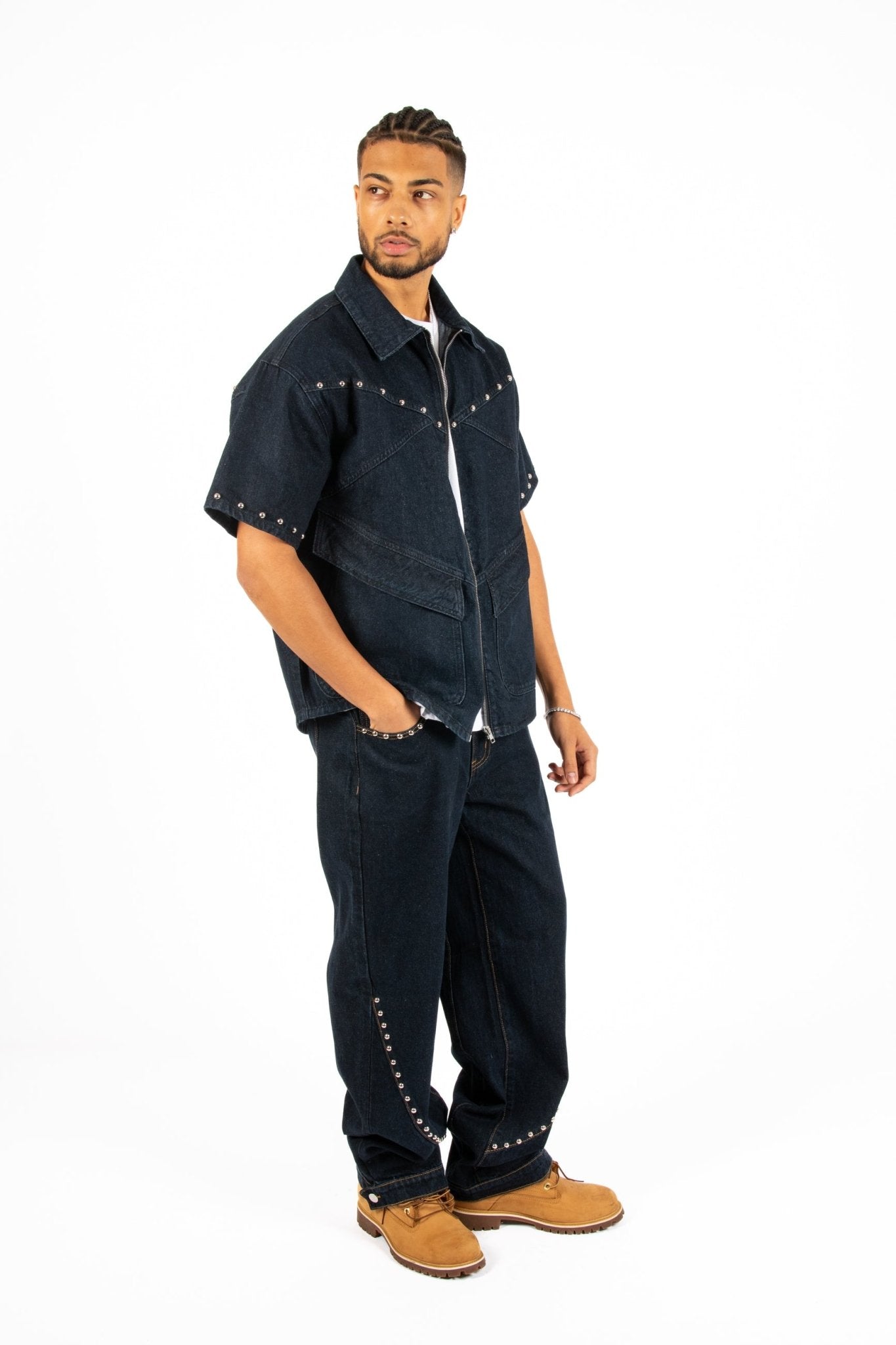 Indigo Denim Straight Leg Jean With Stud Detail - Liquor n Poker