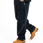 Indigo Denim Straight Leg Jean With Stud Detail - Liquor n Poker