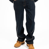 Indigo Denim Straight Leg Jean With Stud Detail - Liquor n Poker