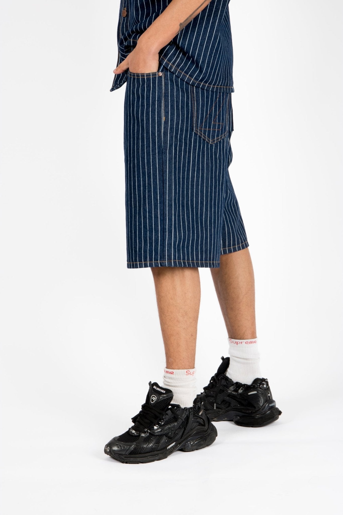 Indigo Pinstripe Varsity Jorts - Liquor n Poker