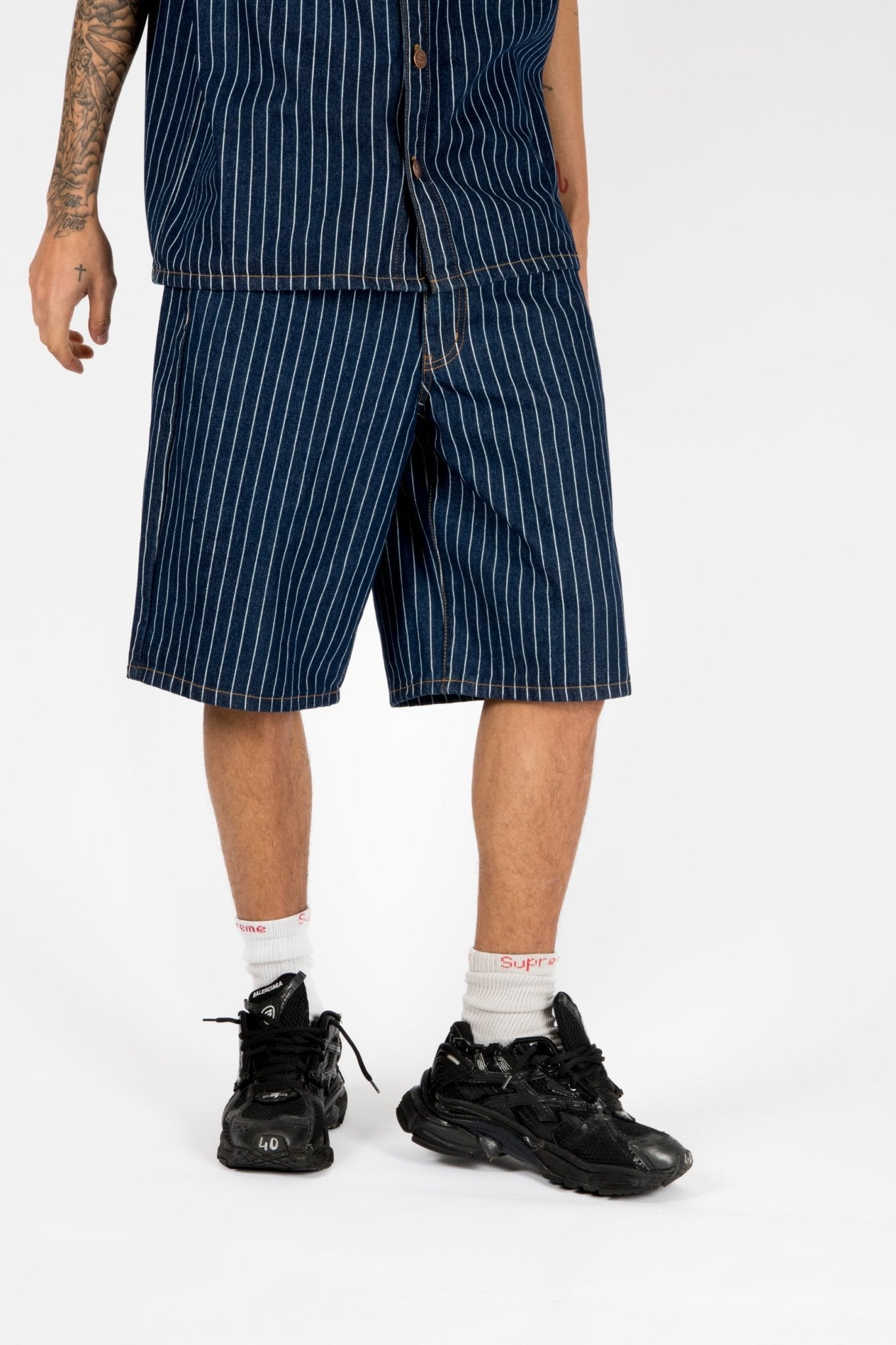 Indigo Pinstripe Varsity Jorts - Liquor n Poker