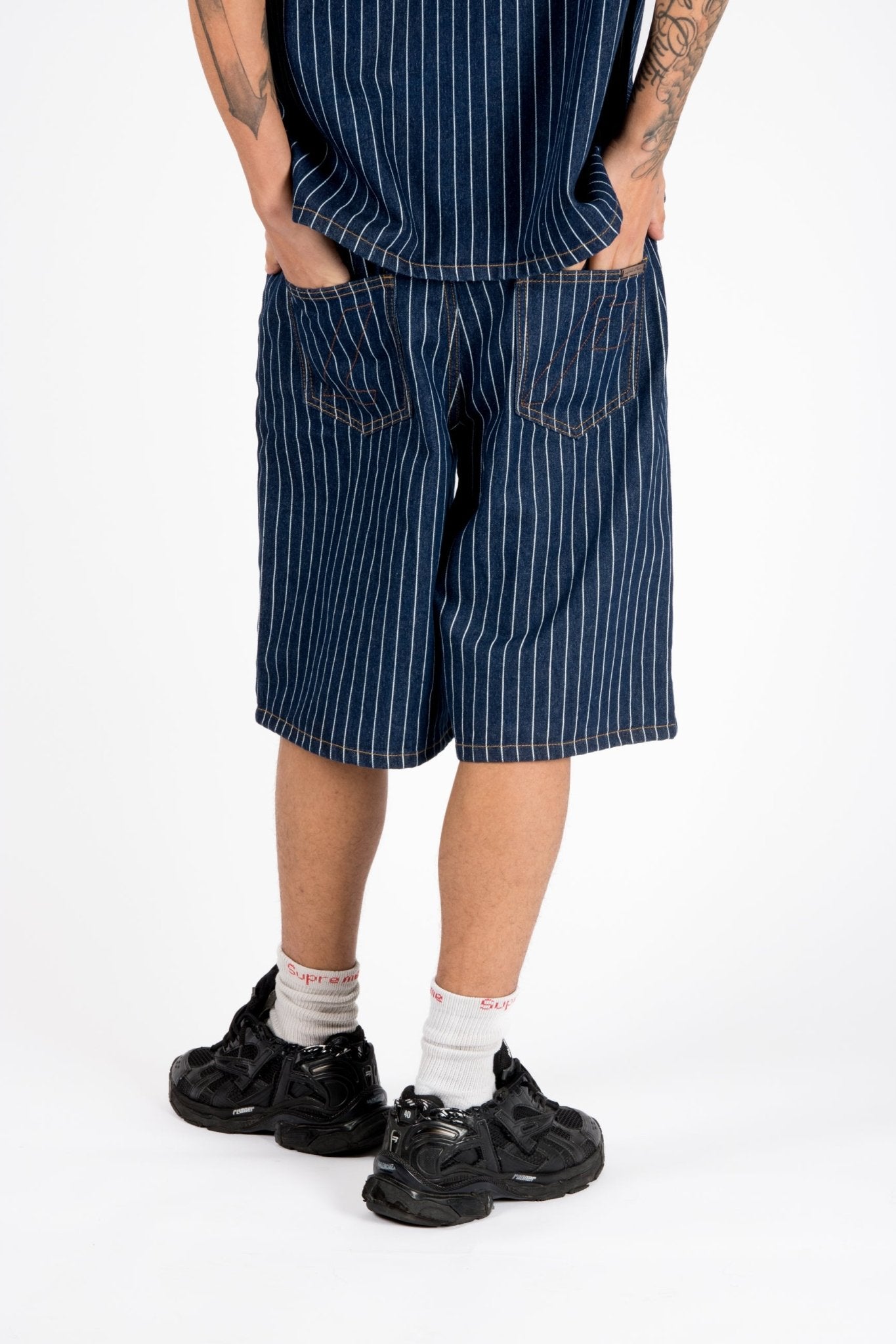 Indigo Pinstripe Varsity Jorts - Liquor n Poker
