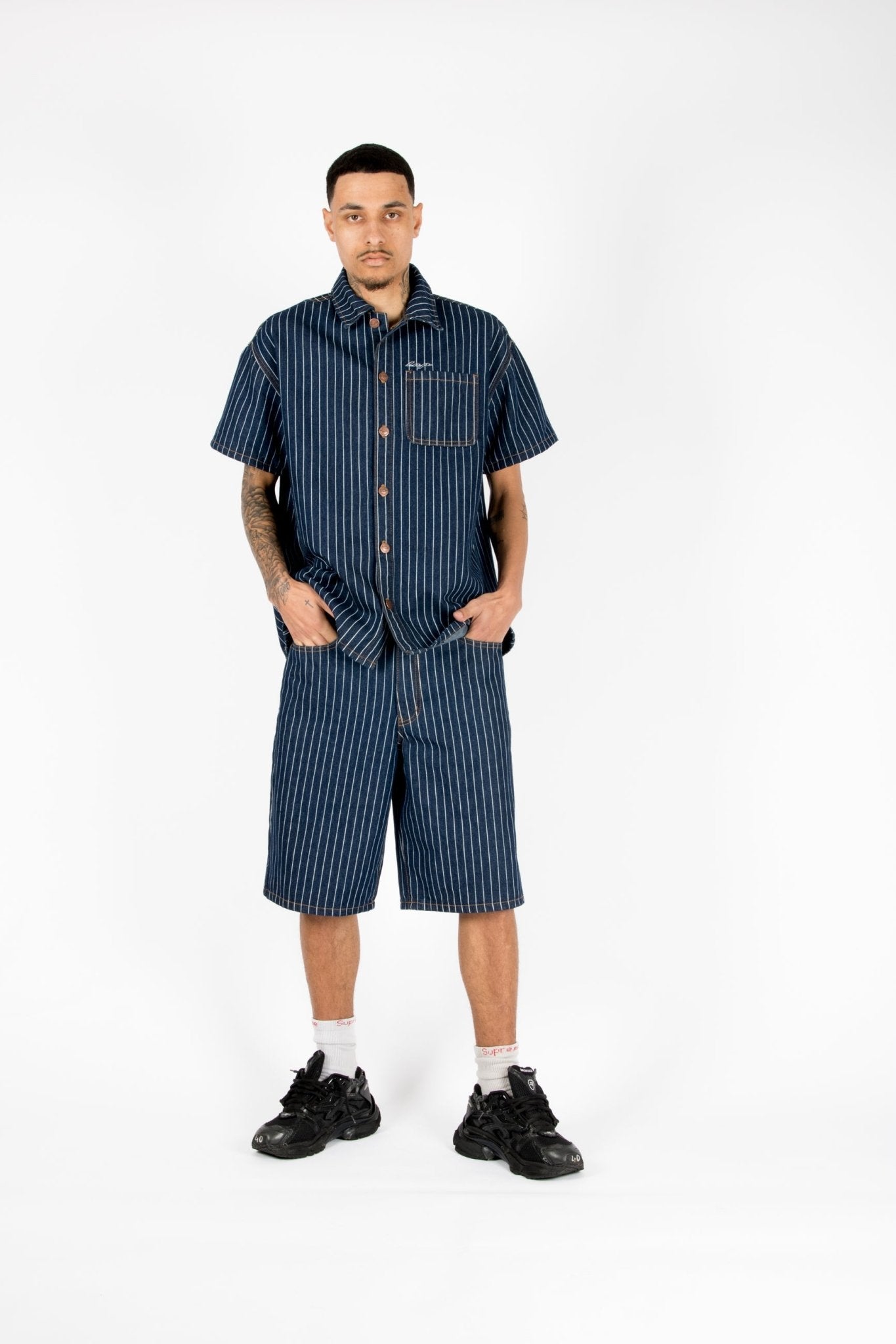 Indigo Pinstripe Varsity Jorts - Liquor n Poker
