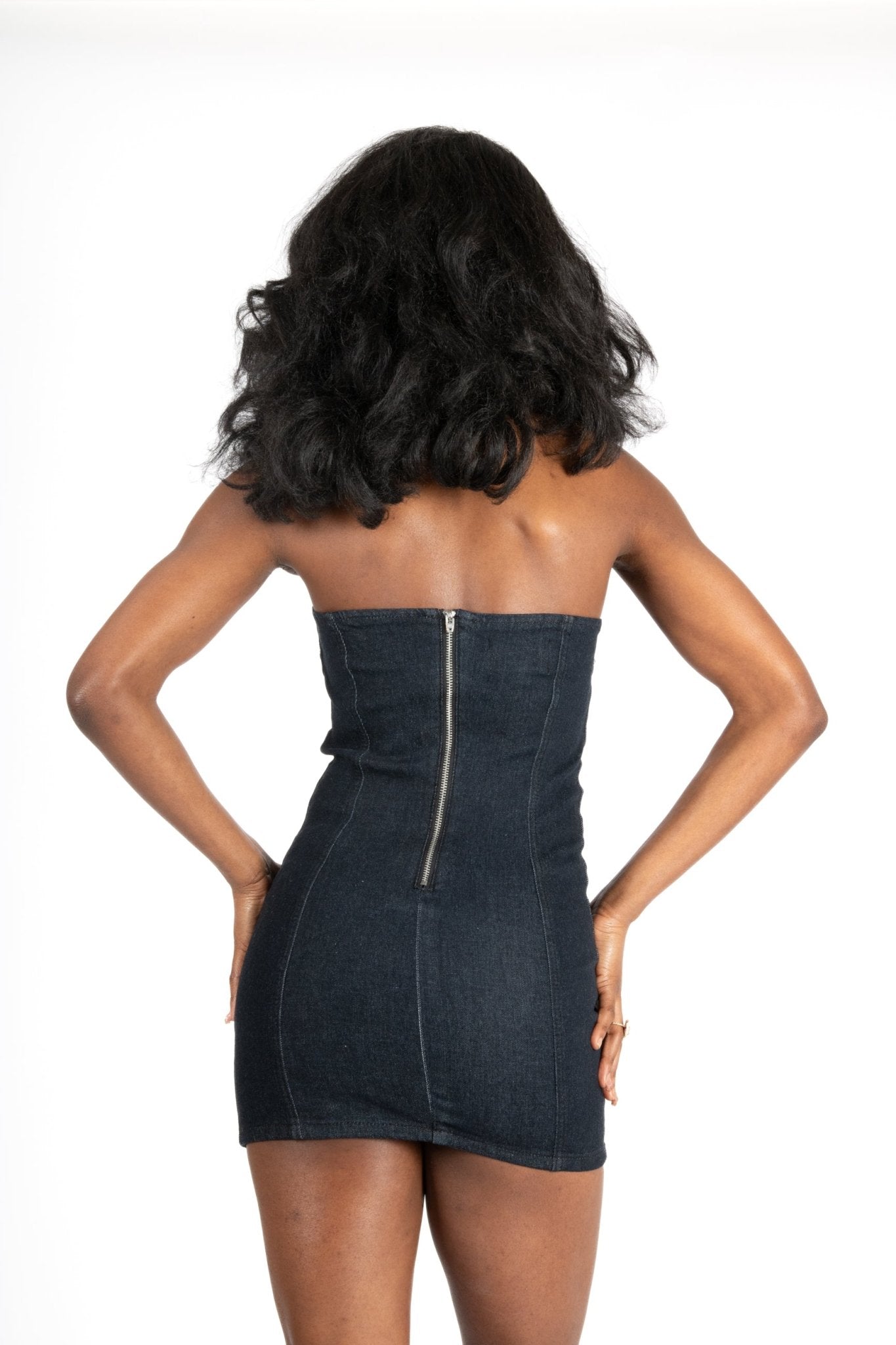 Indigo Rhinestone Flame Mini Denim Dress - Liquor n Poker