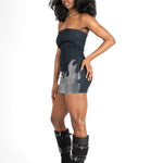 Indigo Rhinestone Flame Mini Denim Dress - Liquor n Poker