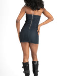 Indigo Rhinestone Flame Mini Denim Dress - Liquor n Poker