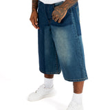 Inidigo Blue Patchwork Extra Baggy Denim Jorts - Liquor n Poker