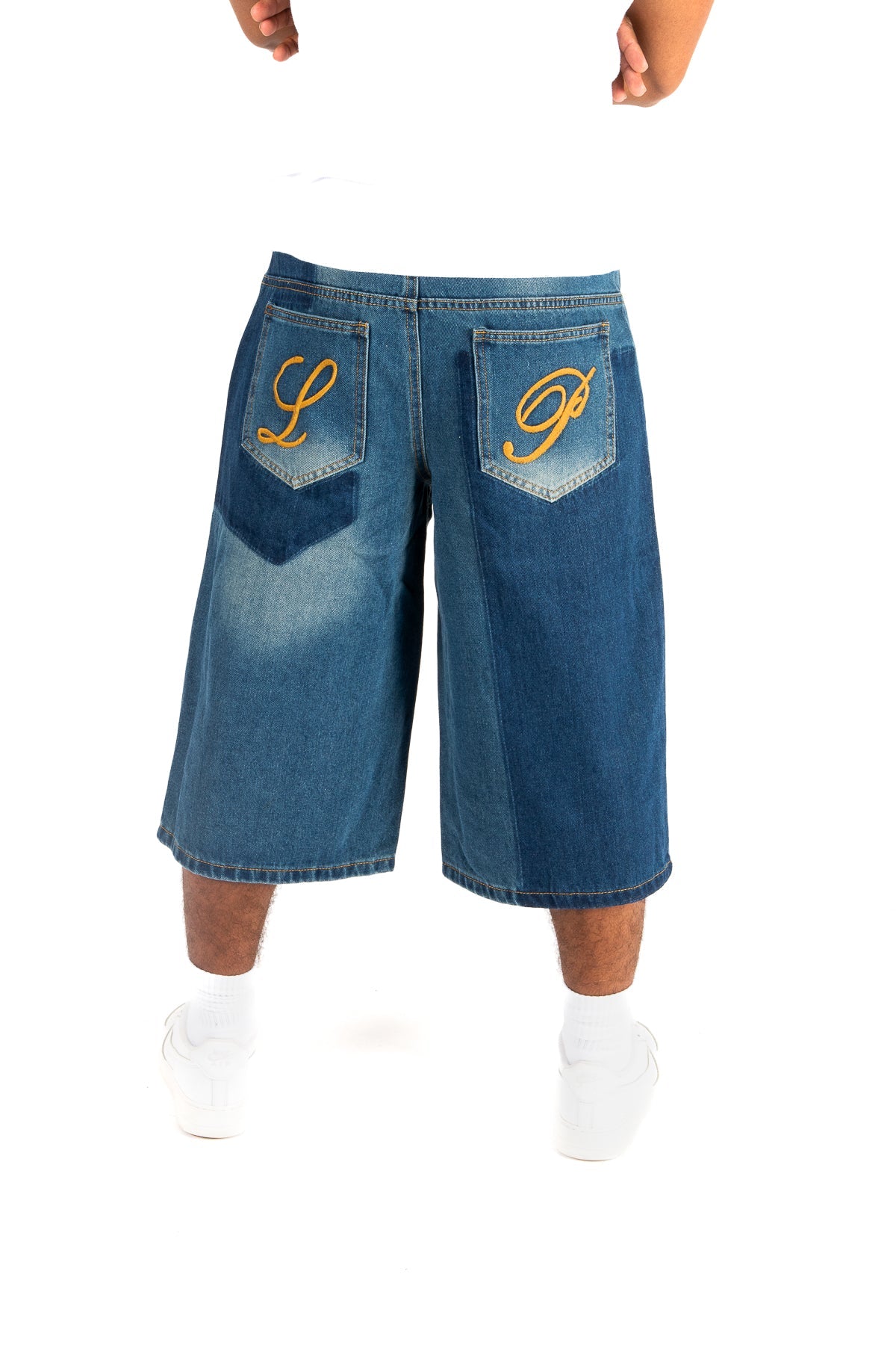 Inidigo Blue Patchwork Extra Baggy Denim Jorts - Liquor n Poker