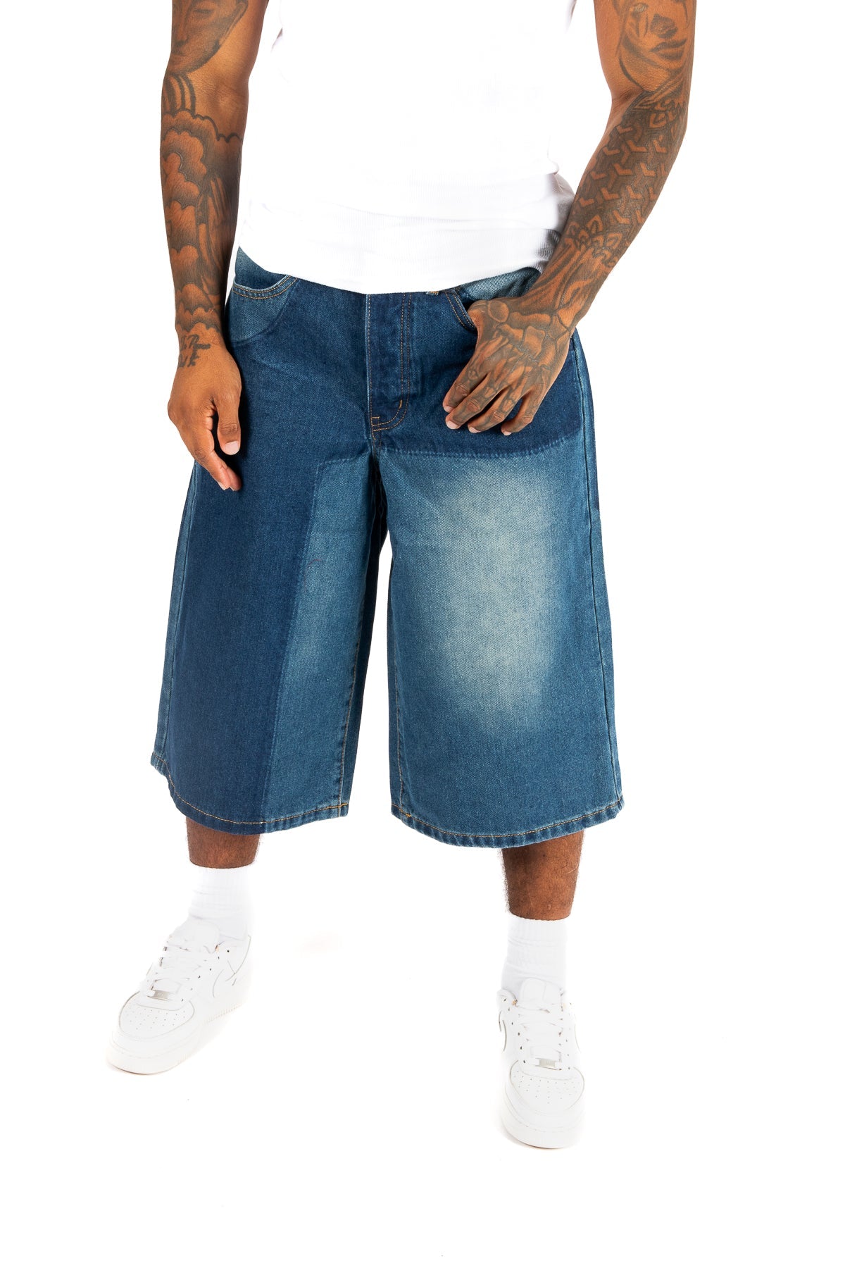 Inidigo Blue Patchwork Extra Baggy Denim Jorts - Liquor n Poker