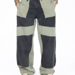 Khaki & Black Biker Panelled Jeans - Liquor n Poker