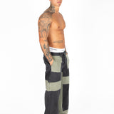 Khaki & Black Biker Panelled Jeans - Liquor n Poker