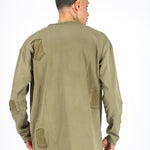 Khaki Double Layered Distressed Long Sleeve T-Shirt - Liquor n Poker
