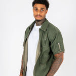 Khaki Panelled Detail Denim Shirt - Liquor n Poker