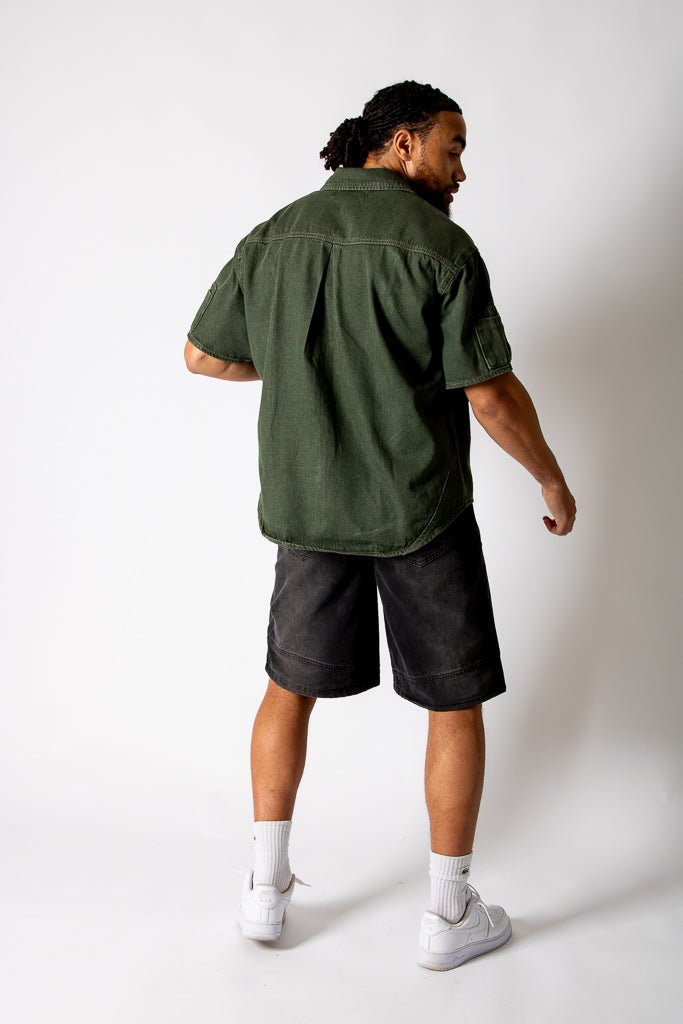 Khaki Panelled Detail Denim Shirt - Liquor n Poker