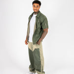 Khaki Panelled Detail Denim Shirt - Liquor n Poker