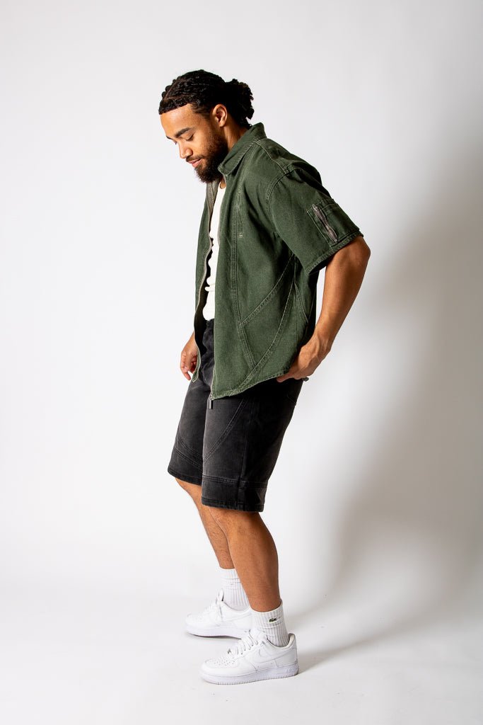 Khaki Panelled Detail Denim Shirt - Liquor n Poker