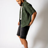 Khaki Panelled Detail Denim Shirt - Liquor n Poker